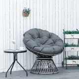 Outsunny Papasansessel Korbsessel mit Polster 360 Grad drehbar Rattan Grau B87 x T97 x H86 cm für Garten & Wohnzimmer   Aosom.de – Bild 3