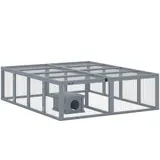 PawHut Freilaufgehege Kaninchenstall aus Holz mit 2 Türen 180,4 x 150 x 48 cm Hasenstall mit Unterschlupfhaus Freigehege für 2-4 Zwergkaninchen Zwergmeerschweinchen Enten Grau   Aosom – Bild 1
