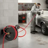 HOMCOM Automatik Druckluftschlauchtrommel 15m+1m Druckluftschlauch mit  1/4' Anschluss, 9,5 x 15,8 mm Durchmesser, max. Druck: 20 bar, Schlauchbremse, Schlauchaufroller Wandhalterung   Aosom – Bild 3