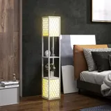 HOMCOM Stehlampe mit Regal, Stehleuchte mit Doppellicht, 40 W Standlampe mit E27 Sockel, 2 Ablagen, exkl. Leuchtmittel, für Wohnzimmer, Schlafzimmer, Hellgrau   Aosom – Bild 3