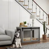 PawHut Hundekäfig für Zuhause, 98 x 58 x 61 cm, Hundebox groß, Hundebox mit schiebetür, Grau   Aosom.de – Bild 3