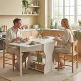 HOMCOM Esstisch Klappbar, Küchentisch mit Stauraum für 2-4 Personen, Klapptisch Esszimmertisch für Kleine Räume, Esszimmer, Küche, 160 x 60 x 75 cm, Weiß   Aosom – Bild 3