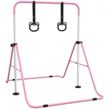 HOMCOM Kinder Gymnastik Turnreck 5-stufige höhenverstellbar Reckstange Reckanlage mit Gymnastikringen für Indoor bis 50 kg belastbar Stahl Rosa   Aosom – Bild 1