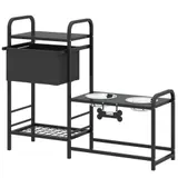 PawHut Erhöhter Hundenapf Höhenverstellbar Futternapf mit Stauraum Wassernapf 2 x 800ml Edelstahlnäpfen 2-stufige Ablage Fressnapf Futterstation für kleine, mittelgroße Hunde Schwarz   Aosom – Bild 1