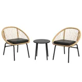 Outsunny 3-tlg. Rattan Gartenmöbel-Set, Balkonmöbel-Set mit Couchtisch & 2 Stühlen, Sitzgarnitur mit Kissen, wetterfest, Polyester, Gelb   Aosom.de – Bild 1
