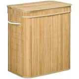 HOMCOM Bambus Wäschekorb mit Deckel und Griffen, 90 Liter Kapazität mit 2 Abschnitten und einem abnehmbaren Stoffbeutel - 54,2 x 35,2 x 59,5 cm   Aosom – Bild 1