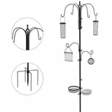 PawHut Vogel Futterstation 226 cm Vogelfutterstation mit 6 Haken, 4 hängenden Futterspendern Erdspieß, Freistehend Vogelfutterspender für Garten Wildvögel Stahl Schwarz   Aosom – Bild 1