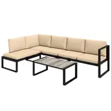 Outsunny 4-teiliges Gartenmöbel-Set, Sofa-Set mit 2 Zweisitzern, armloser Stuhl, Couchtisch, Metallrahmen, Texteline-Mesh, für Balkon, Khaki   Aosom – Bild 1