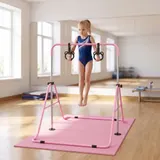 HOMCOM Kinder Gymnastik Turnreck 5-stufige höhenverstellbar Reckstange Reckanlage mit Gymnastikringen für Indoor bis 50 kg belastbar Stahl Rosa   Aosom – Bild 3