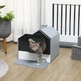 PawHut Katzenklo Haubentoilette Bodenwanne Schaufel Filter für Katzen bis 8kg Weiß+Grau 47x45x42cm   Aosom – Bild 3