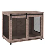 PawHut Hundekäfig Möbel, Hundebox mit 2 verschließbaren Türen, Beistelltisch für Zuhause, Hundehaus für große Hunde unter 30 kg, Stahl, 98 x 60 x 78 cm, Nussbaum   Aosom – Bild 1