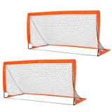 HOMCOM Fußballtore 2er Set Faltbare Minitore aus Metall mit Oxfordstoff für Kinder Outdoor in Orange 183 x 90 x 90 cm   Aosom.de – Bild 1