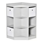 HOMCOM Kinderregal Eckregal mit 3 Aufbewahrungsboxen Kinderzimmer Spielzeugablage für 3-12 Jahre Kinder Grau 57,4 x 57,4 x 94 cm   Aosom – Bild 1