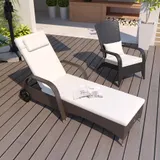 Outsunny Gartenliege Sonnenliege mit Kissen und Rollen, mobile Rattanliege aus Polyrattan und Metall, Kaffeebraun, 200 x 73 x 30-103cm   Aosom.de – Bild 3