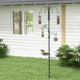 PawHut Vogel Futterstation 226 cm Vogelfutterstation mit 6 Haken, 4 hängenden Futterspendern Erdspieß, Freistehend Vogelfutterspender für Garten Wildvögel Stahl Schwarz   Aosom – Bild 3