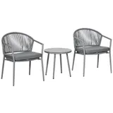 Stilvolle Sitzgruppe 2 Gartensessel Couchtisch Balkonmöbel-Set, Stahlrahmen Grau, ideal für Garten & Terrasse   Aosom.de – Bild 1