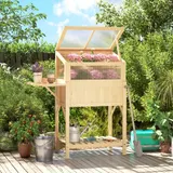 Outsunny Hochbeet mit Frühbeetaufsatz aus Holz Pflanzkasten mit Gewächshaus klappbar Seitentisch Ablagefach, Erhöhtes Frühbeet Pflanzbeet 104x50x120cm Kräuterbeet für Garten Balkon Terrasse Naturholz   Aosom – Bild 3
