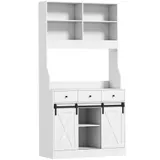 HOMCOM Küchenschrank, Hochschrank mit Arbeitsplatte, Buffetschrank mit Schiebtüren, 3 Schubladen, verstellbare Regale, Aufbewahrungsschrank für Küche Esszimmer 93,5x40x180 cm Weiß   Aosom – Bild 1