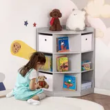 HOMCOM Kinderregal Eckregal mit 3 Aufbewahrungsboxen Kinderzimmer Spielzeugablage für 3-12 Jahre Kinder Grau 57,4 x 57,4 x 94 cm   Aosom – Bild 3