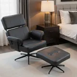 HOMCOM Relaxsessel mit Hocker, Fernsehsessel mit Verstellbare Kopfstütze, Liegefunktion, TV-Sessel aus Kunstleder Ruhesessel für Wohnzimmer, Schlafzimmer Schwarz   Aosom – Bild 3
