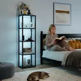 HOMCOM LED Stehlampe Wohnzimmer Dimmbar mit Glasregalen, 4 Ebenen Stehleuchte mit Fernbedienung und Musik-Synchronisation, Timer, Standleuchte für Schlafzimmer Schwarz   Aosom – Bild 3