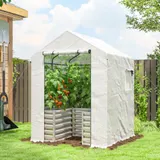 Outsunny Tomatengewächshaus Foliengewächshaus mit Hochbeet Rolltor Fenster Schrägdach 141 x 141 x 190 cm Stabil Treibhaus mit PE-Folie Tomatenhaus Gewächshaus für Garten, Balkon, Terrasse Weiß   Aosom – Bild 3