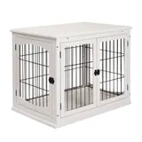 PawHut Hundehütte Hundehaus Transportbox Kleintierkäfig für Innen 81 x 58,5 x 66 cm aus MDF & Metall in Weiß, ideal für Haustiere   Aosom.de – Bild 1
