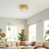 HOMCOM Deckenleuchte, Boho-Deckenlampe Hängend mit G9 LED Fassung, Runde Deckenbeleuchtung mit Lampenschirm aus Hanfseil, für Schlafzimmer Wohnzimmer, Hellbraun   Aosom – Bild 3