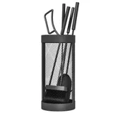 Outsunny Kaminbesteck Set 5-teilig Kaminzubehör mit Besen, Schaufel, Zange, Schürhaken und Korb, Kamingarnitur, Metall, Schwarz   Aosom – Bild 1