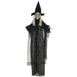 HOMCOM 183cm Halloween Dekoration Halloween-Hexe mit LED-Lichter, Soundfunktion, Haustür Deko mit verstellbare Arme, Garten Dekofigur in Lebensgröße für Party   Aosom – Bild 1