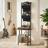 HOMCOM CD DVD Blueray Regal CD-Ständer mit 3 Stofftaschen und Tischplatte Medienregal mit offenem Fach Bücherregal Blurays Aufbewahrung fürs Wohnzimmer 50 x 48,5 x 144 cm Rustikal-Braun   Aosom – Bild 3