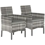 Outsunny 2er Set Gartenstuhl Polyrattan Gartenmöbel mit 2 Sessel Abnehmbaren Kissen Stahlrahmen, Leicht Outdoor Gartensessel Gartenstühle Balkonstuhl für Garten Balkon Terrasse Grau   Aosom – Bild 1