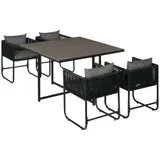 Outsunny 5-tlg Polyrattan Gartenmöbel Set Esstisch mit 4 Stühlen und Beistelltisch, stilvolle Essgruppe für Balkon und Garten   Aosom.de – Bild 1