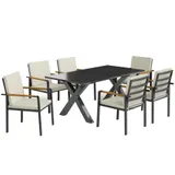 Outsunny Gartenmöbel-Set für 6 Personen, 6 Stühle & 1 Tisch, wetterbeständig, 175x92,5x73 cm, Schwarz Grau für Terrasse & Balkon   Aosom.de – Bild 1