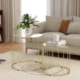 HOMCOM Couchtisch rund Stapelbar 2er Set Beistelltisch mit geometrischem Metallrahmen, Platte aus Glas, Wohnzimmertisch Kaffeetisch Sofatisch für Wohnzimmer Schlafzimmer   Aosom – Bild 3