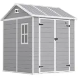Outsunny Gerätehaus 2,91m² 181 x 181 x 220 cm Geräteschuppen mit Satteldach Boden Abschließbarer Tür wetterfest Gartenhaus mit Fenster Outdoor Garten Schuppen für Hinterhof Außenbereich Grau   Aosom – Bild 1