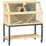 PawHut Zwerghamsterkäfig aus Holz, 87 x 43 x 101 cm Nagerkäfig mit Ablagefläche, Wasserflasche, Hütte, Wippen, Kleintierkäfig mit Rädern, Rampen, Naturholz   Aosom – Bild 1