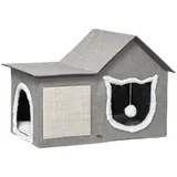 PawHut Katzenhöhle mit Kratzfläche und Doppeltüren, Kuschelhöhle mit Kissen und Spielball, Polyester Grau für Katzenliebhaber   Aosom.de – Bild 1