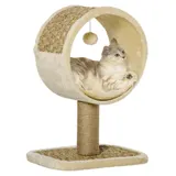 PawHut Kratzbaum klein, H56 cm, mit großem Kreis für kleine Katzen, Katzenbaum mit Spielball,stabil, Hellbraun 40 x 30 x 56 cm   Aosom – Bild 1