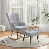 HOMCOM Schaukelstuhl Schwingsessel mit Hocker, Armlehnsessel, Relaxsessel mit Leinenoptik, Schaukelsessel bis 130 kg Belastbarkeit, Hellgrau   Aosom – Bild 3