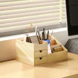HOMCOM Schreibtischorganizer Büro Aufbewahrungsbox mit 2 Schubladen für Ordnung & Organisation, Natur, L33 x B20,5 x H15,5 cm   Aosom.de – Bild 3
