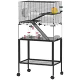 PawHut Hamsterkäfig mit Rollen 3 Etagen Nagerkäfig Kleintierkäfig mit Röhrensystem, Hütte, Rampen, Fressnapf und Zubehör Mäusekäfig Käfig für Zwerghamster 77 x 49 x 130,5 cm Schwarz   Aosom – Bild 1