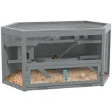 PawHut 3 Etagen Nagerkäfig, 6-eckig Kleintierkäfig, Kleintierhaus aus Holz, Mäusekäfig, Hamsterkäfig mit klappbarem Deckel, Sichtfenster, Rampe, 115 x 60 x 55 cm Grau   Aosom – Bild 1