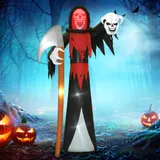 Outsunny Halloween-Dekoration 3,7 m riesiger Sensenmann mit LED-Beleuchtung Leuchtende Luftfigur Deko selbstaufblasend für Outdoor, IP44   Aosom – Bild 3
