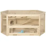 PawHut Kleintierkäfig mit Rampe & Wippe, aufklappbare Hamsterkäfig, abnehmbare Bodenwanne, Tannenholz 115x60x55 cm, für kleine Nagetiere   Aosom – Bild 1