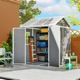 Outsunny Gerätehaus 2,91m² 181 x 181 x 220 cm Geräteschuppen mit Satteldach Boden Abschließbarer Tür wetterfest Gartenhaus mit Fenster Outdoor Garten Schuppen für Hinterhof Außenbereich Grau   Aosom – Bild 3