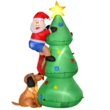 HOMCOM Aufblasbarer Weihnachtsbaum mit Weihnachtsmann & Hund 180 cm LED Weihnachtsdeko selbstaufblasend aus Polyester in Grün 123x85x180 cm   Aosom.de – Bild 1