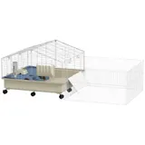 PawHut Kleintierkäfig mit Laufstall, Kaninchenkäfig, Kleintierstall mit Wasserflasche, Heufütterung, Futterschale, Rampe Nagerkäfig mit Rollen für Meerschweinchen und Igel Weiß   Aosom – Bild 1