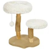 PawHut Kratzbaum 61,5 cm hoch Katzenkratzbaum mit Spielball, Betten, Katzenturm mit Katzenkratzbrett, für Katzen unter 5 kg, Birnbaumholz, Weiß   Aosom – Bild 1