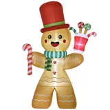 HOMCOM Weihnachts Aufblasbarer Lebkuchenmann 2,35 m Weihnachtsdekoration mit LED-Lichtern und Zuckerstange Weihnachten Gärten Dekoration automatisches Aufblasen Wassderdicht Polyester Orange   Aosom – Bild 1